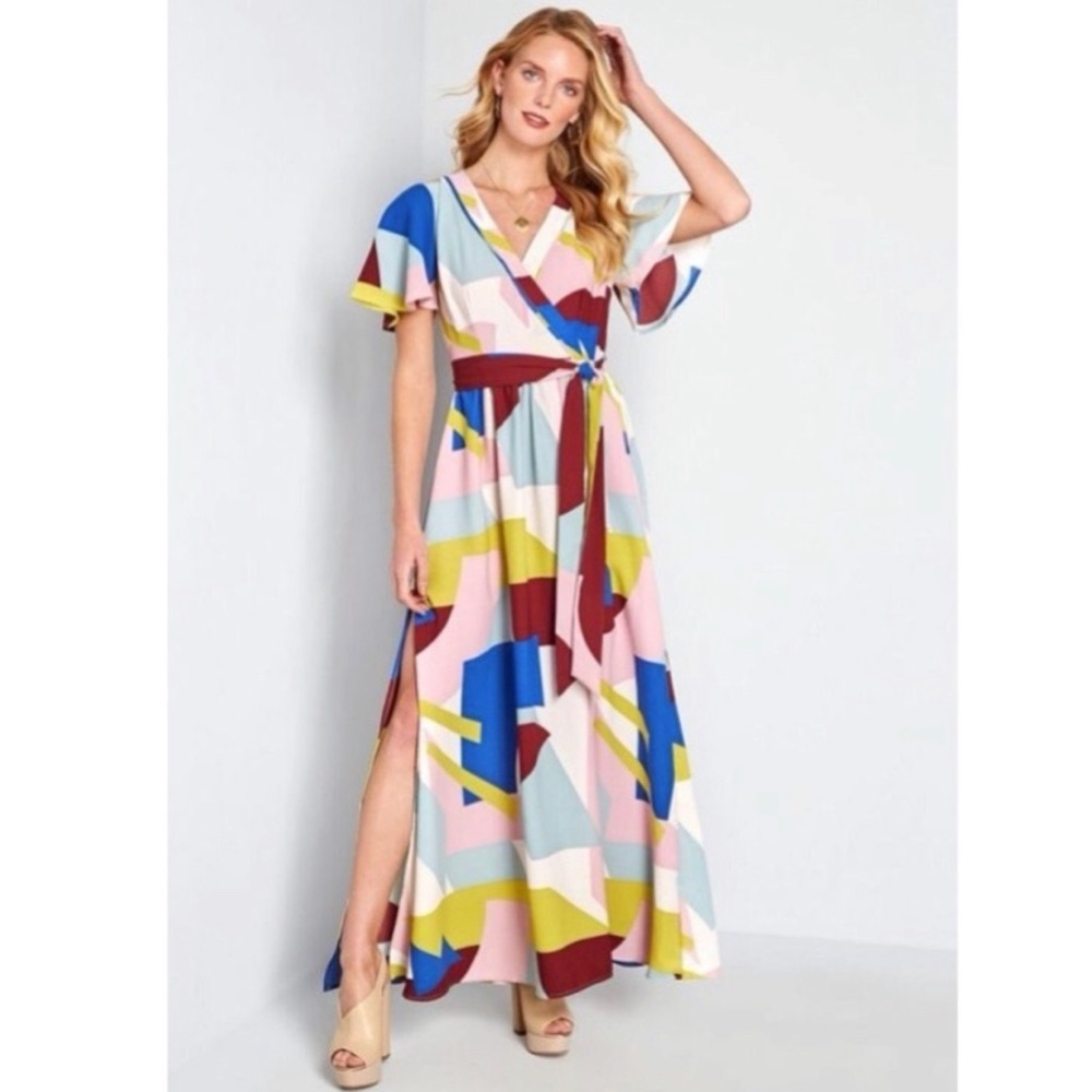 NWT ModCloth Multi Color Geometric Maxi
Dress - N… - image 1